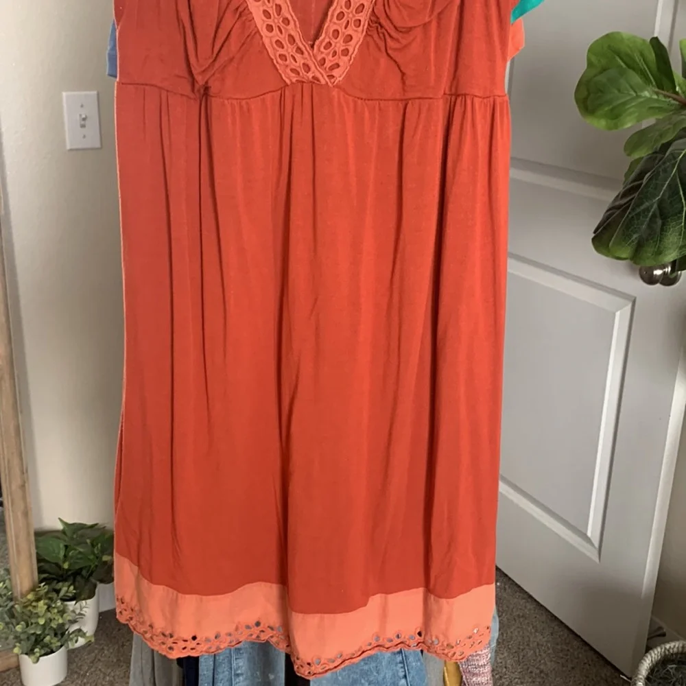 BlueHeaven babydoll rust color mini dress boho beach lace trim size Lg (juniors) - Picture 3 of 7